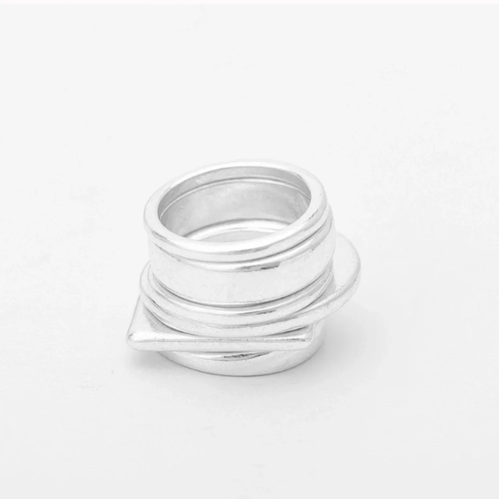 Silver Tone Geometric Stack Rings Set - Picture 2 of 3